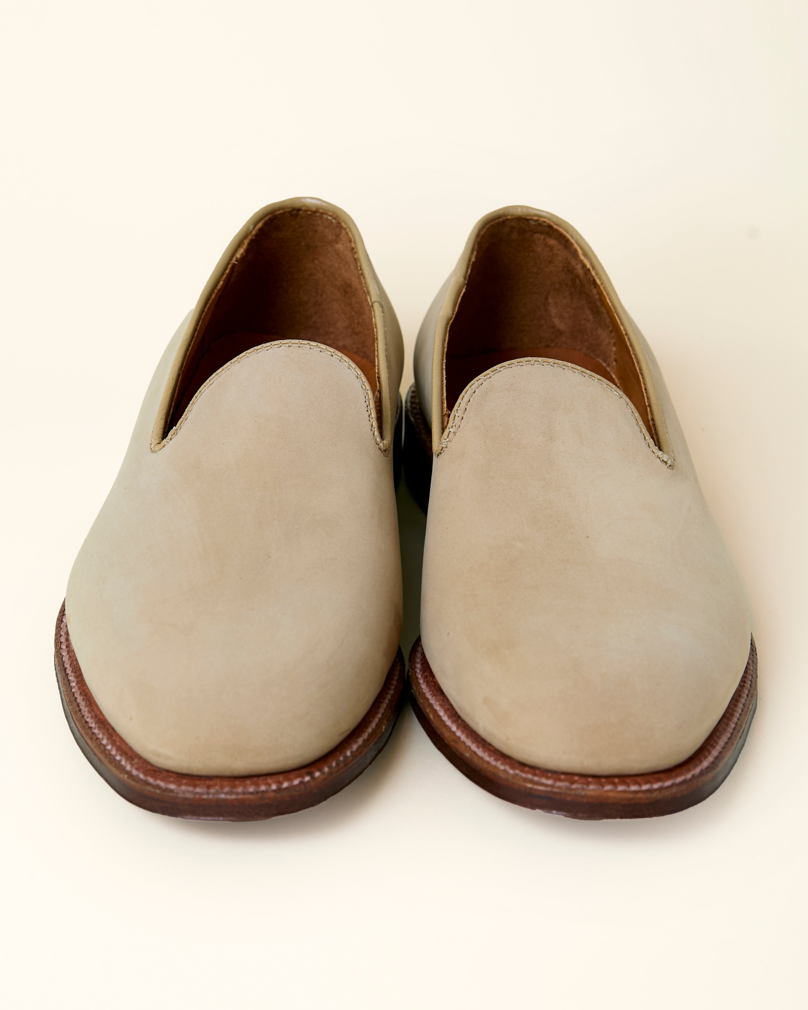 Plain Toe Slip On Loafer in Tan Nubuck, Plaza Last