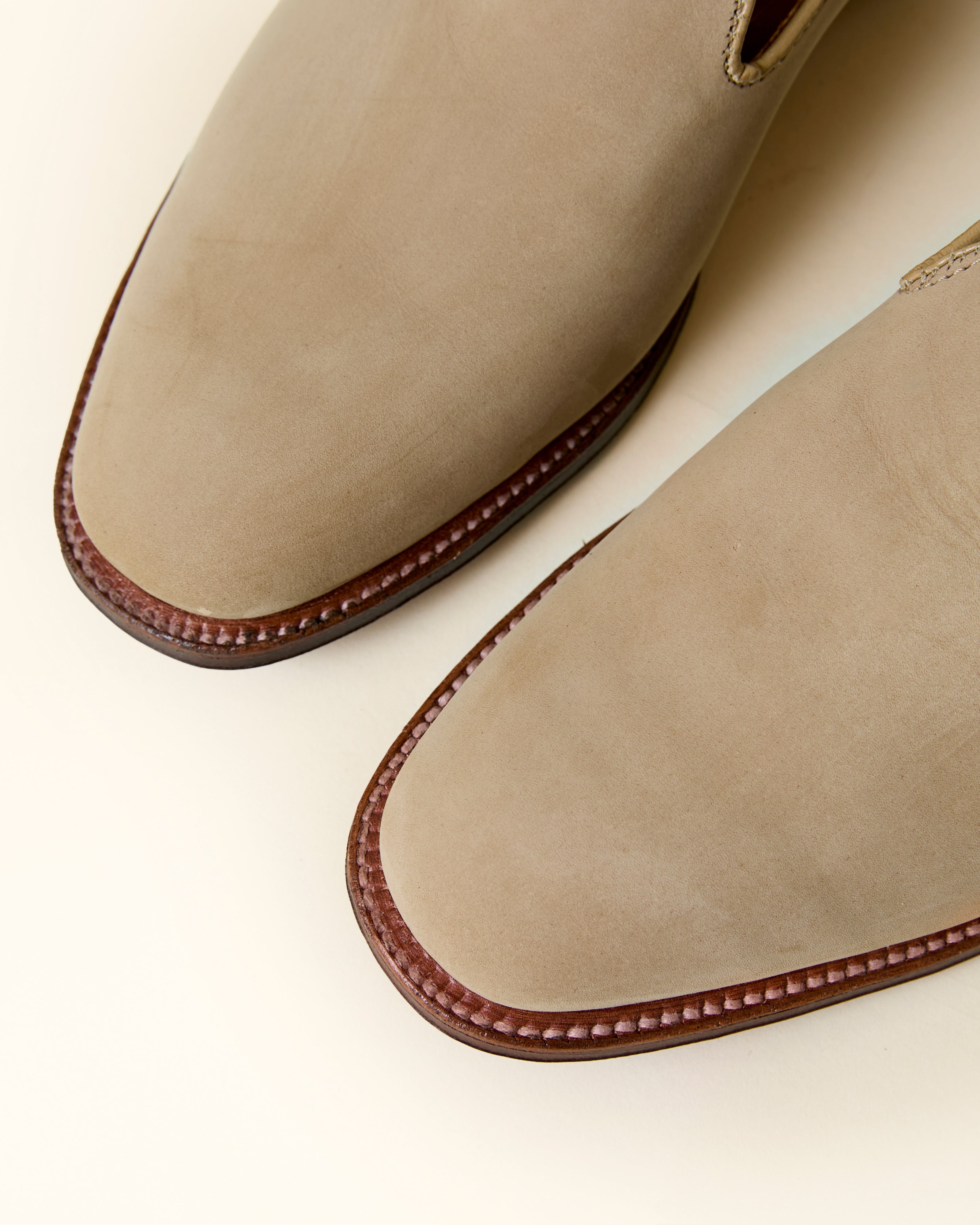 Plain Toe Slip On Loafer in Tan Nubuck, Plaza Last
