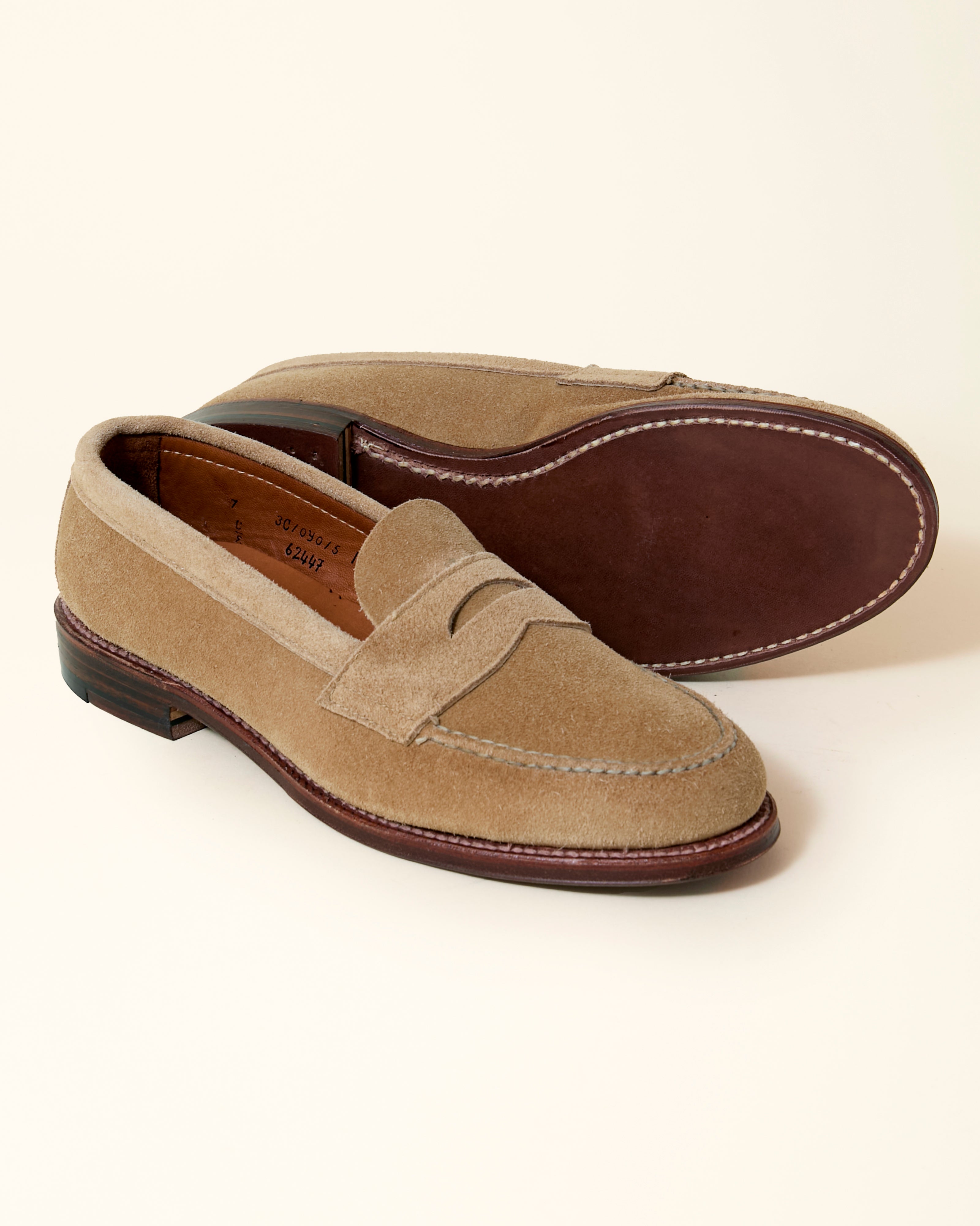 6244F Unlined Leisure Handsewn Penny Loafer in Tan Suede, Van Last