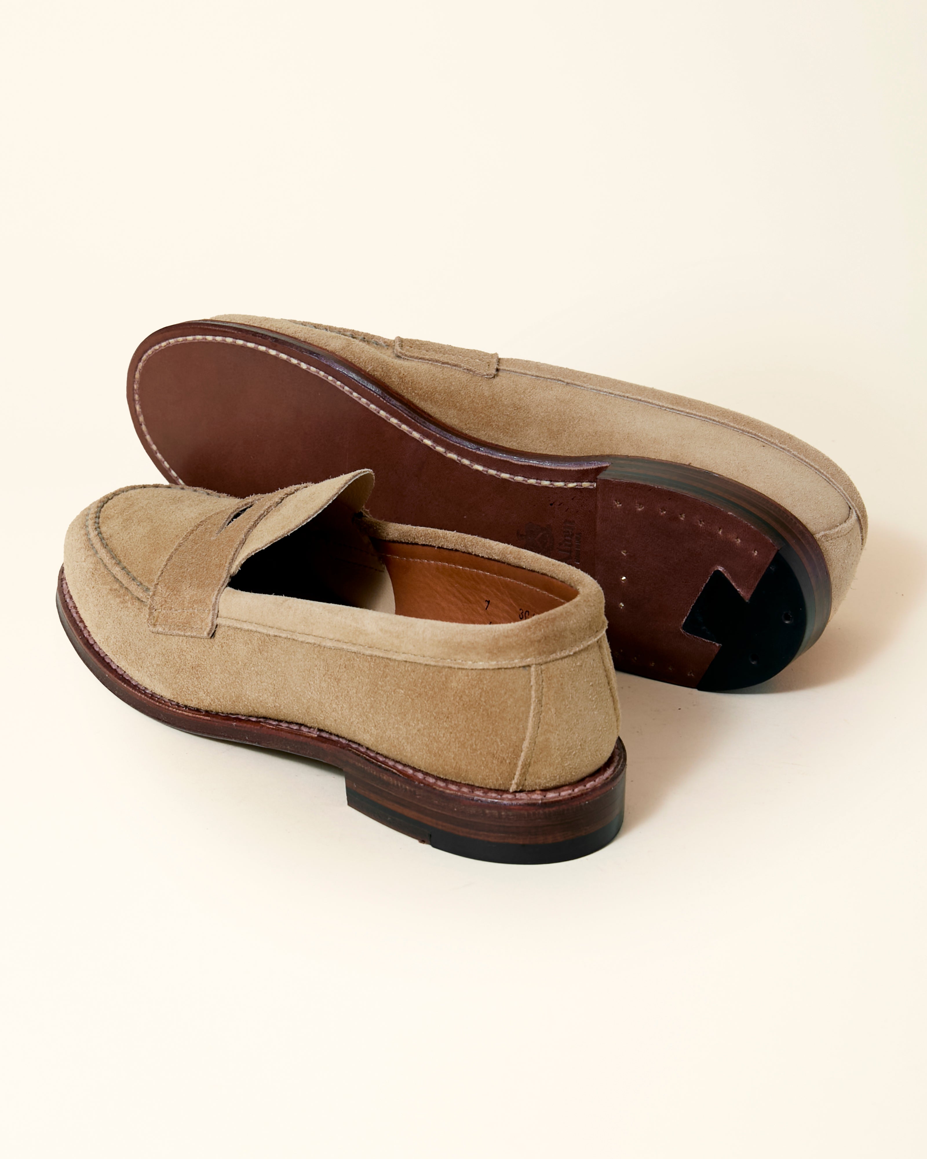 6244F Unlined Leisure Handsewn Penny Loafer in Tan Suede, Van Last