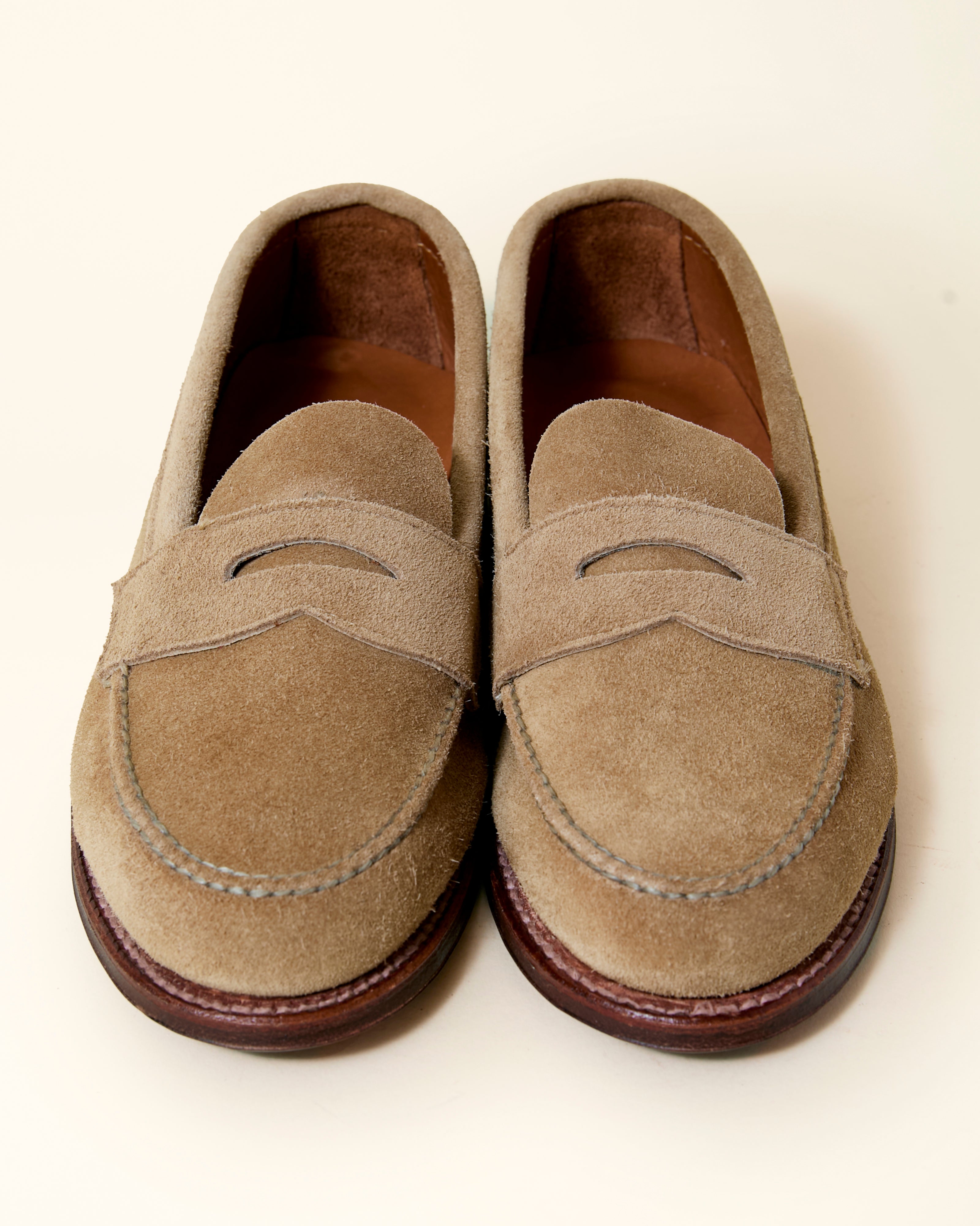 6244F Unlined Leisure Handsewn Penny Loafer in Tan Suede, Van Last