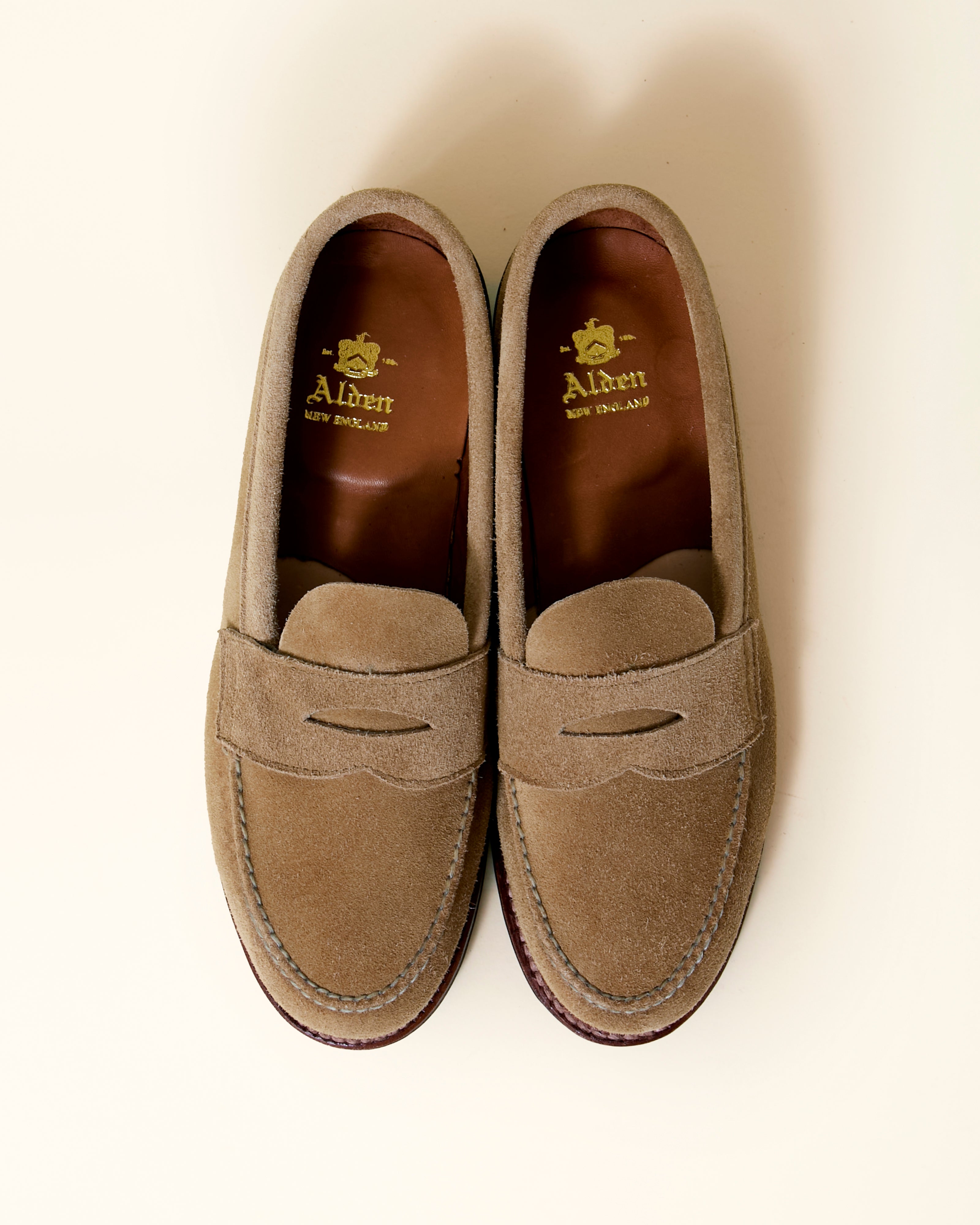 6244F Unlined Leisure Handsewn Penny Loafer in Tan Suede, Van Last