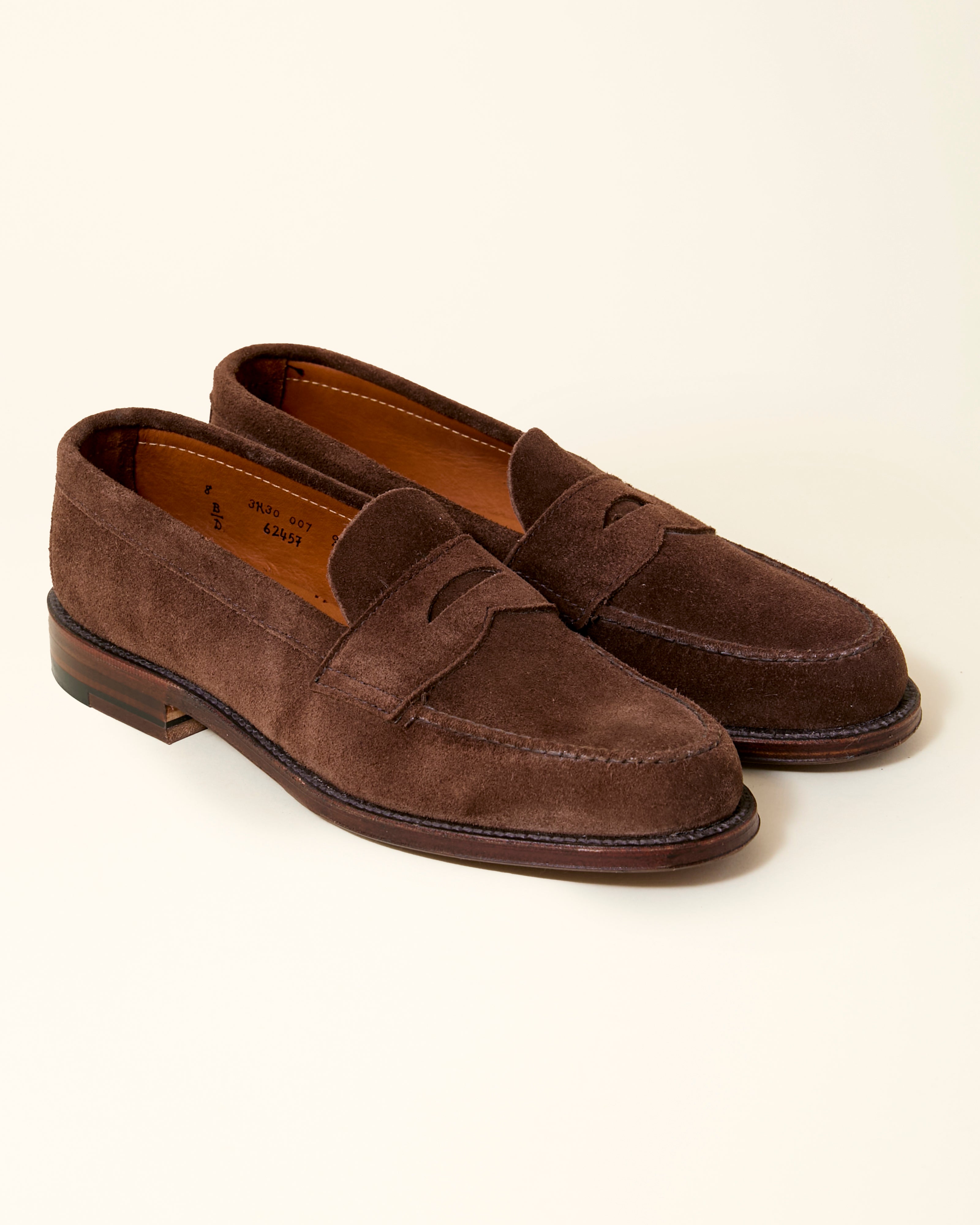 6245F Unlined Leisure Handsewn Penny Loafer in Dark Brown Suede, Van Last
