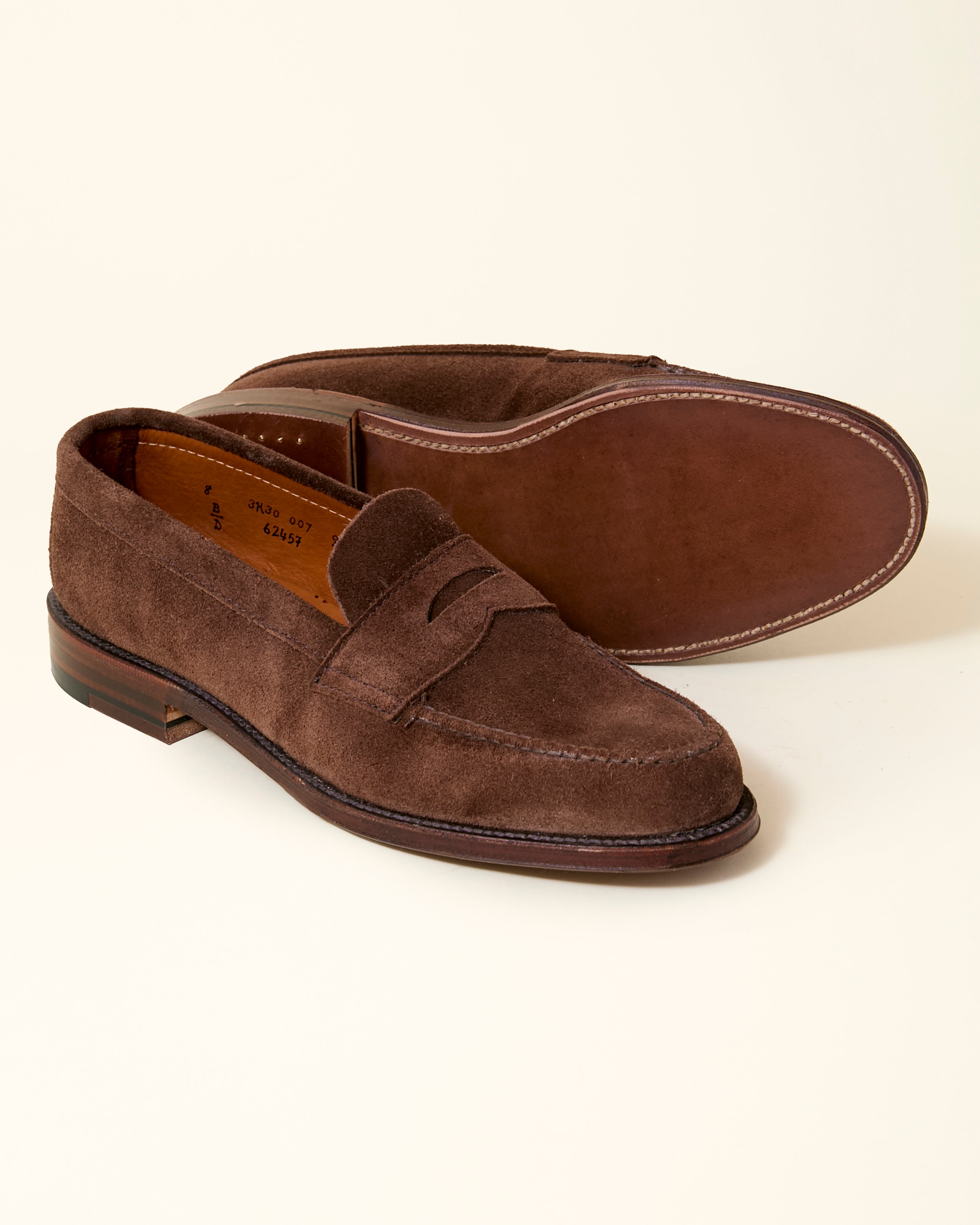 6245F Unlined Leisure Handsewn Penny Loafer in Dark Brown Suede, Van Last