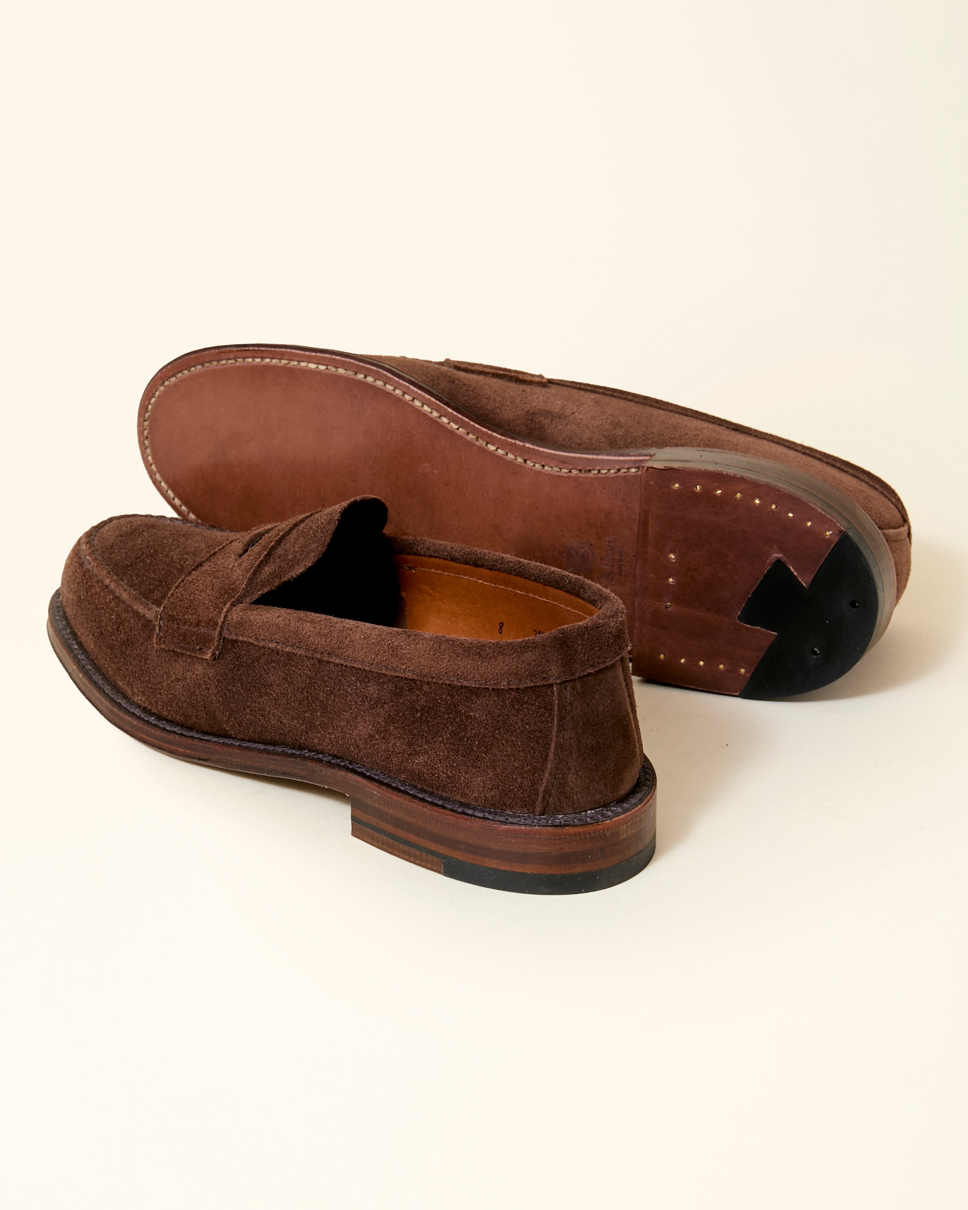 6245F Unlined Leisure Handsewn Penny Loafer in Dark Brown Suede, Van Last