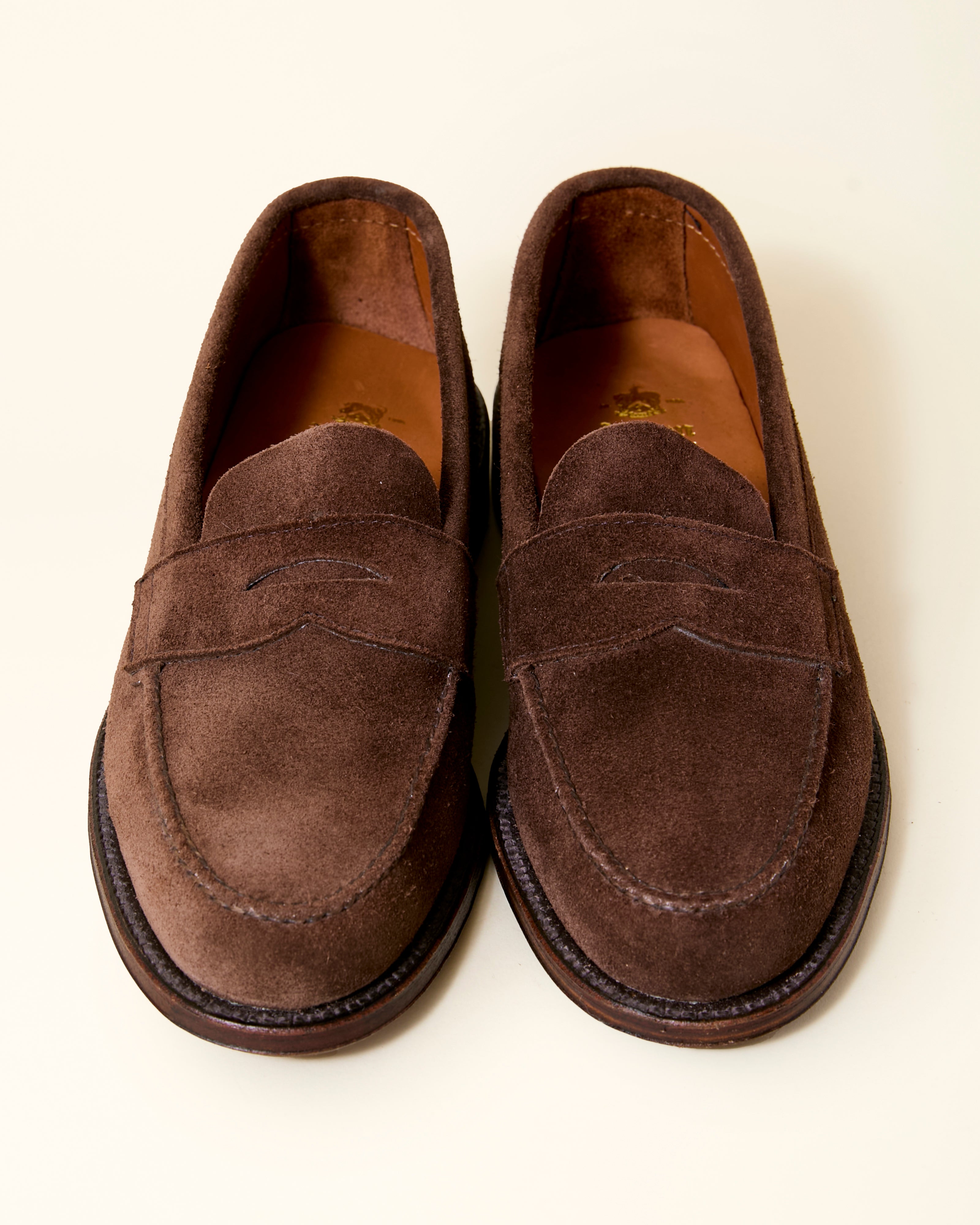 6245F Unlined Leisure Handsewn Penny Loafer in Dark Brown Suede, Van Last