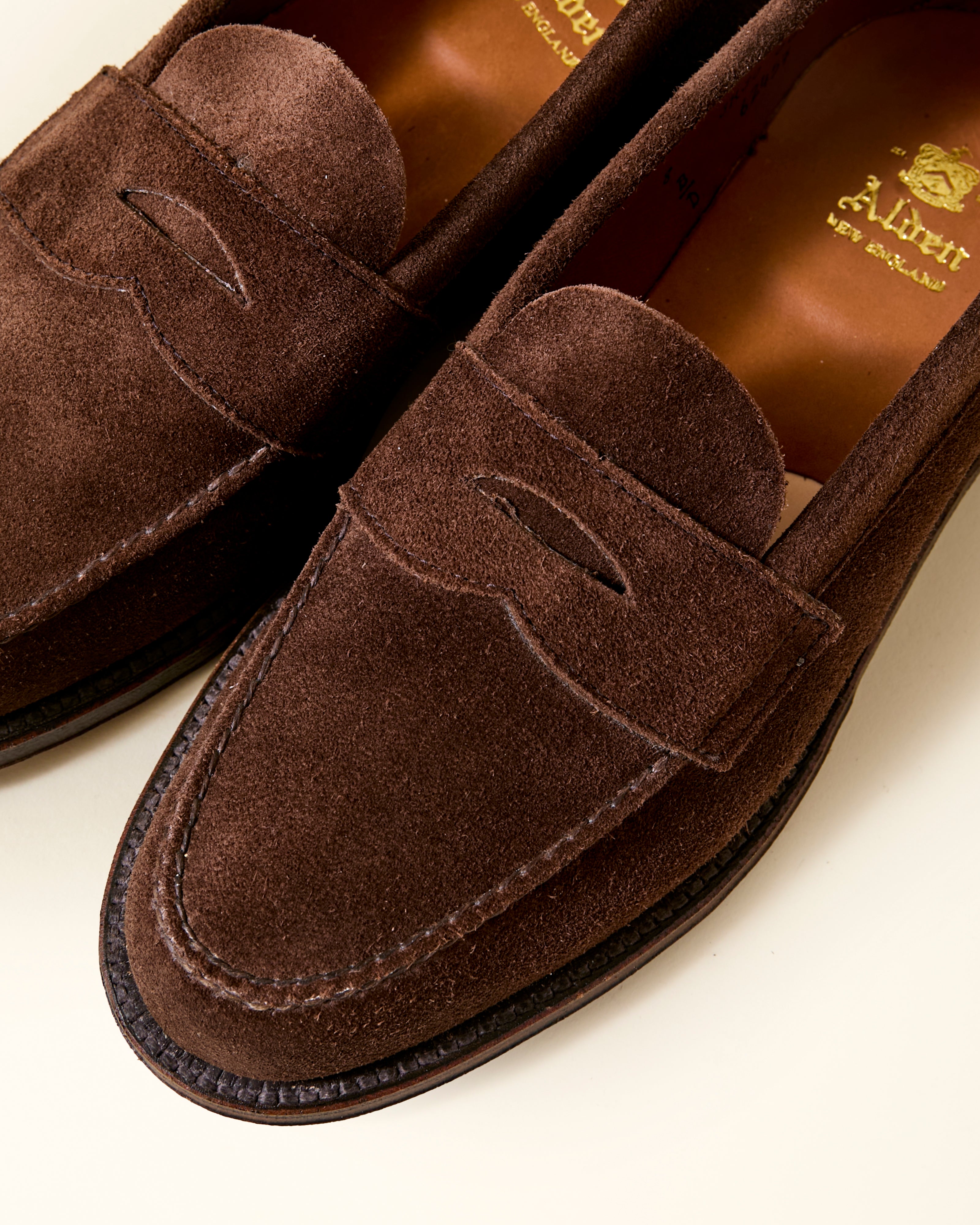 6245F Unlined Leisure Handsewn Penny Loafer in Dark Brown Suede, Van Last