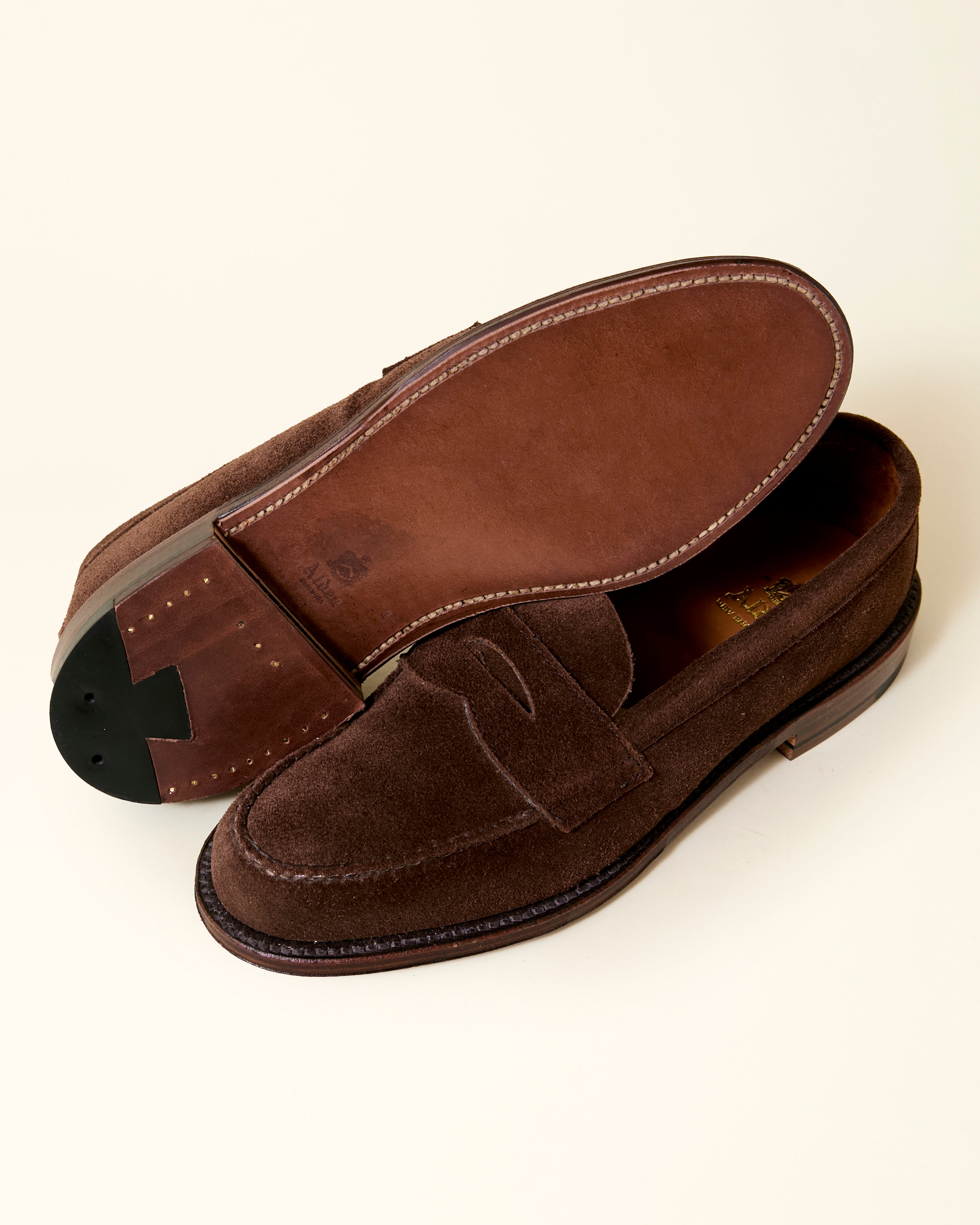 6245F Unlined Leisure Handsewn Penny Loafer in Dark Brown Suede, Van Last