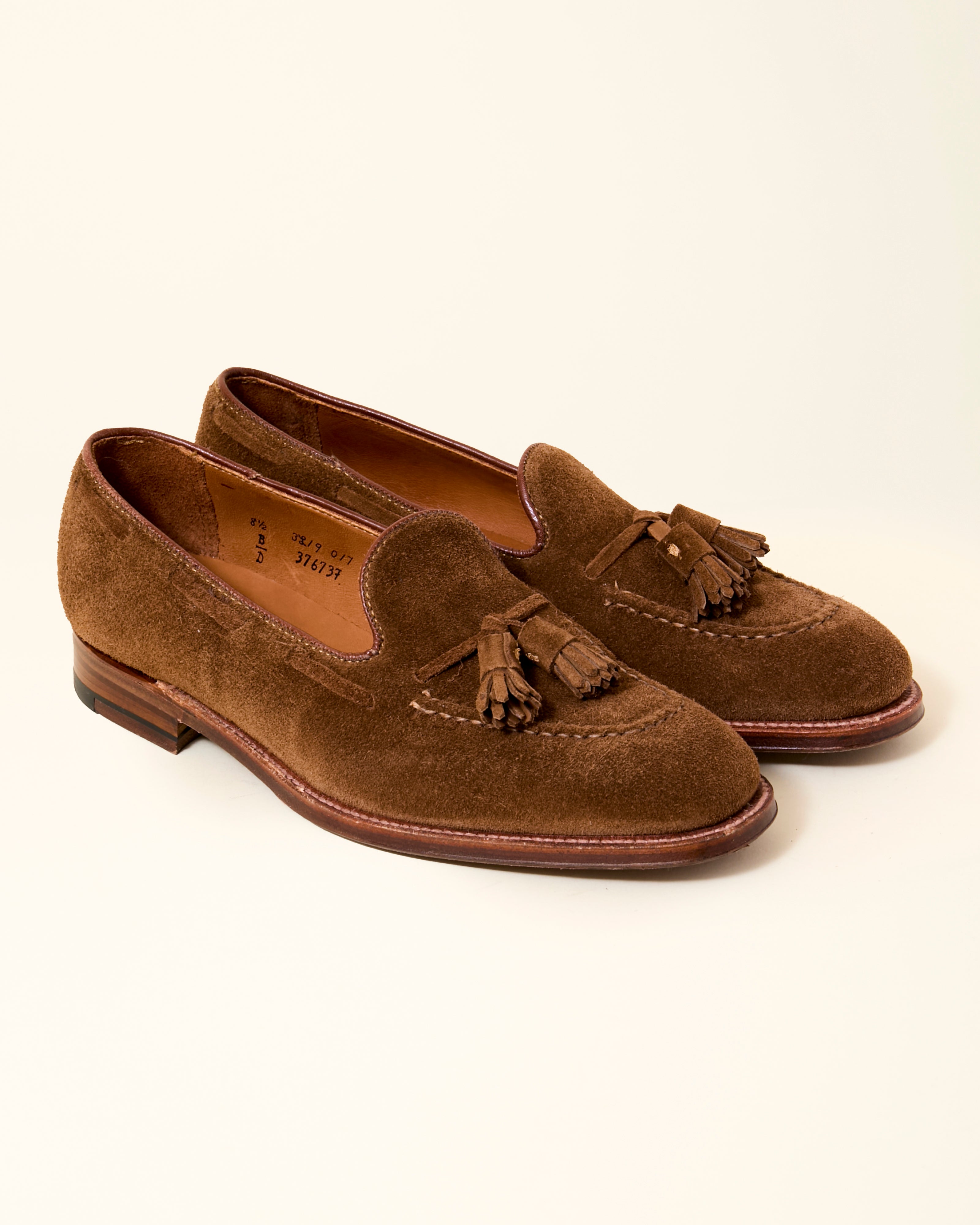 "Bright" Handsewn Tassel Loafer in Snuff Suede, Plaza Last