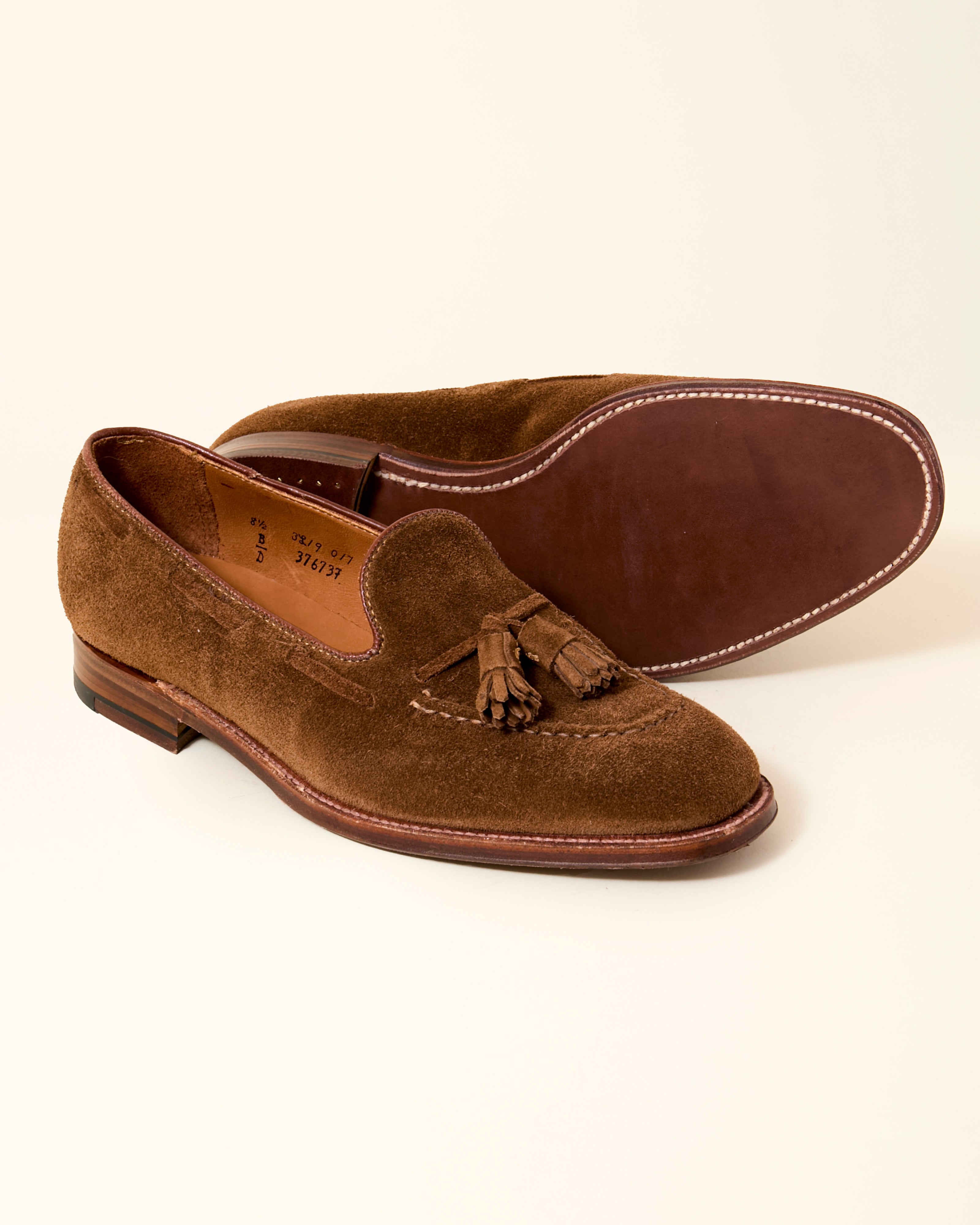 "Bright" Handsewn Tassel Loafer in Snuff Suede, Plaza Last