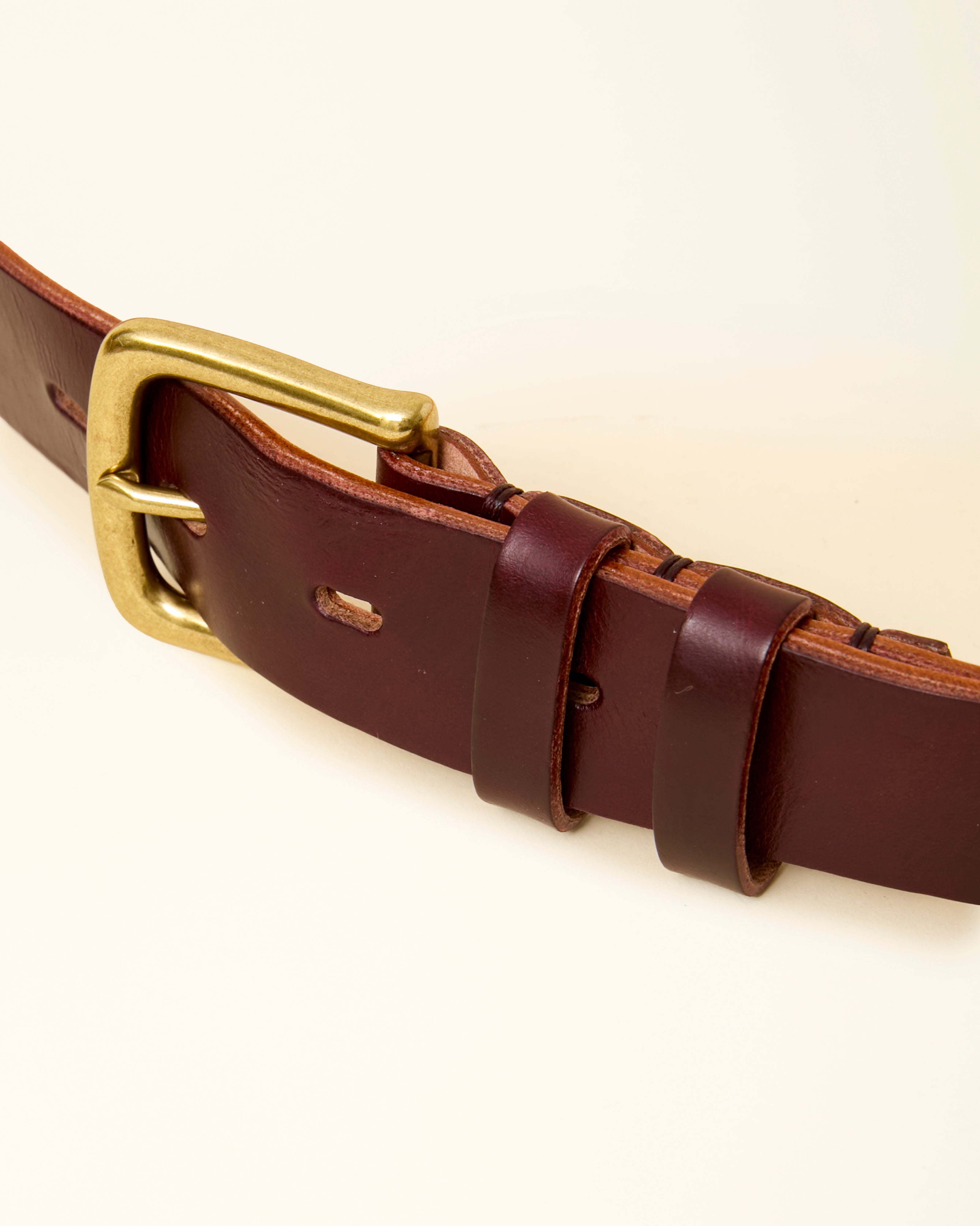 Color 8 Burgundy Chromexcel Leather Belt - Brass - 35mm