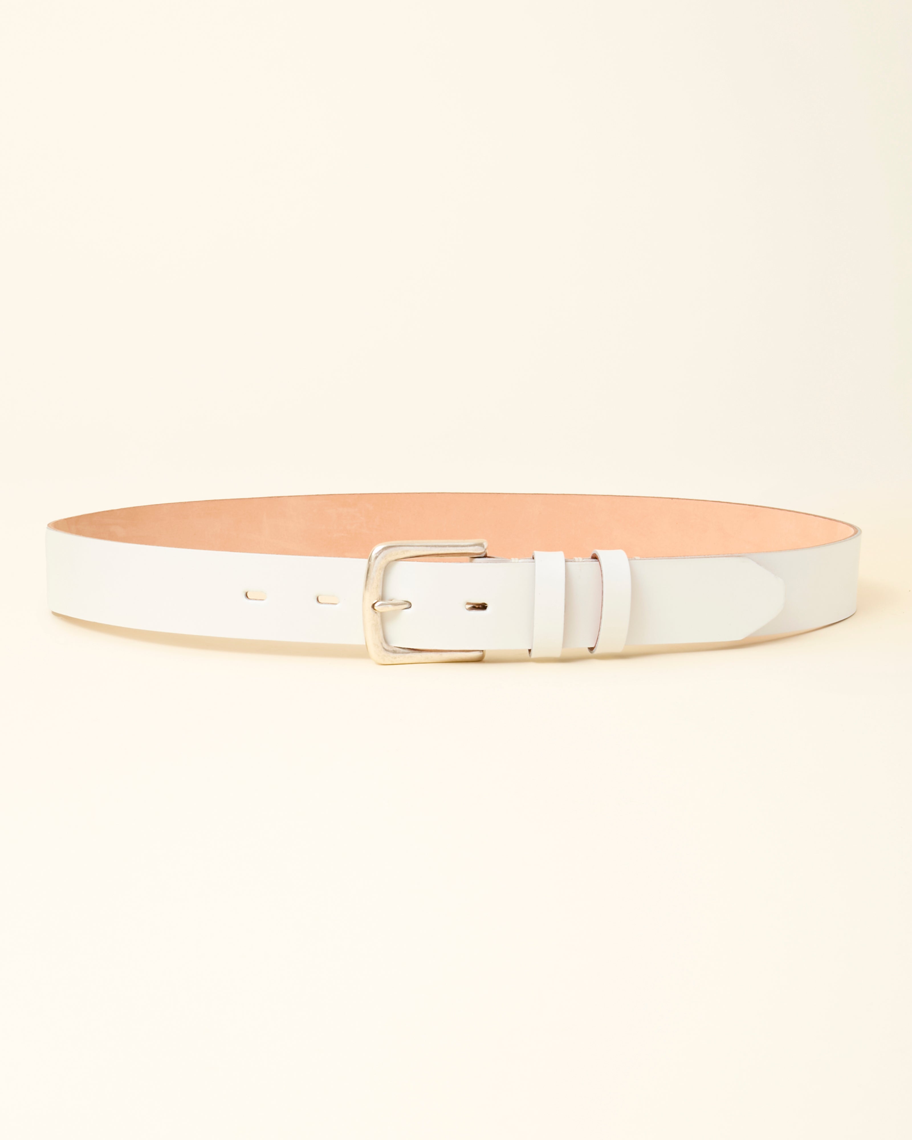 White Calf Leather Belt - Antique Nickel - 35mm