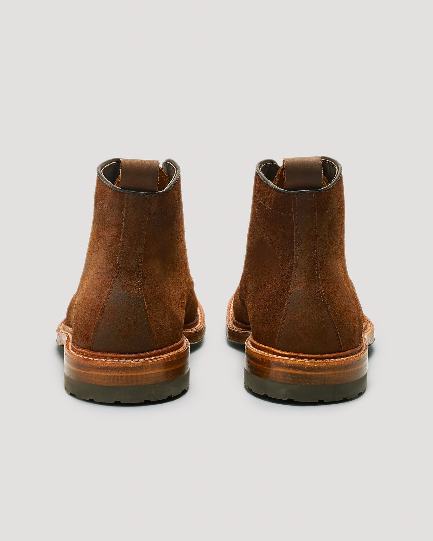 "B&T" Handsewn Norwegian Front Boot in Tobacco Reverse Chamois, Barrie Last