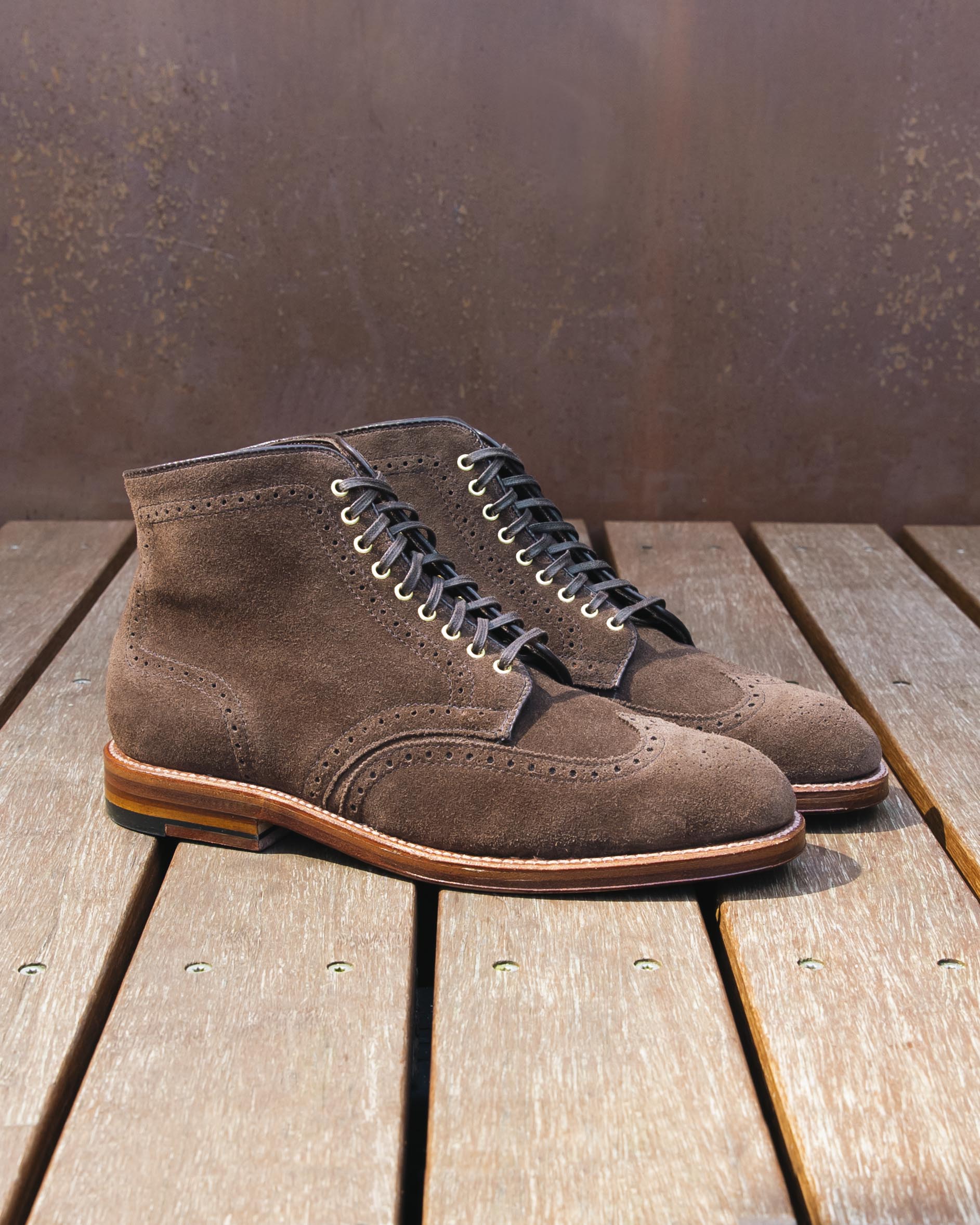 "Bluegrass" Wing Tip Boot in Humus Suede, Grant Last