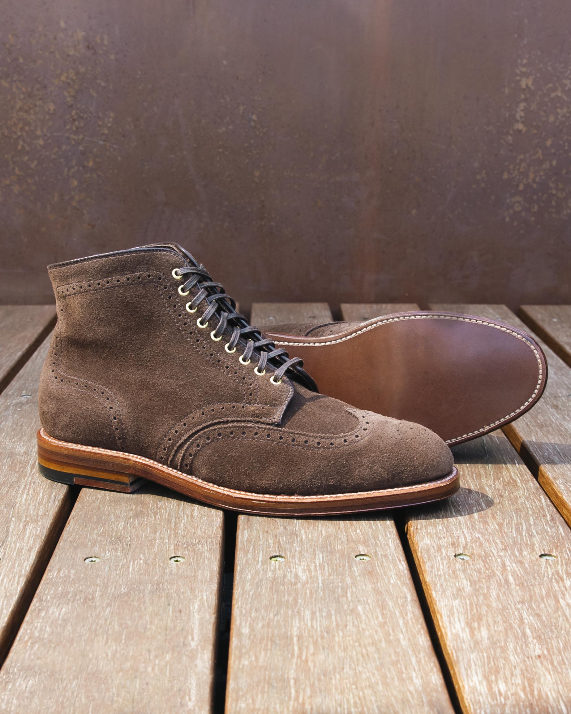 "Bluegrass" Wing Tip Boot in Humus Suede, Grant Last