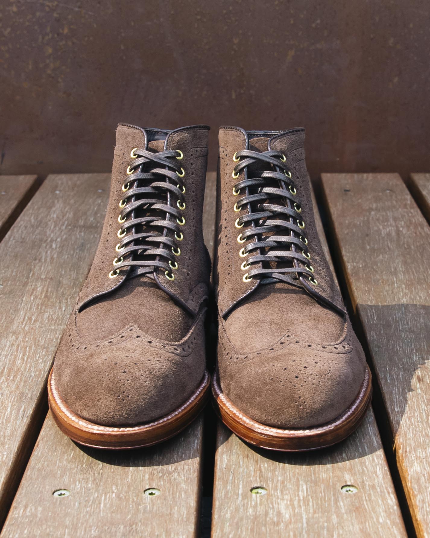 "Bluegrass" Wing Tip Boot in Humus Suede, Grant Last