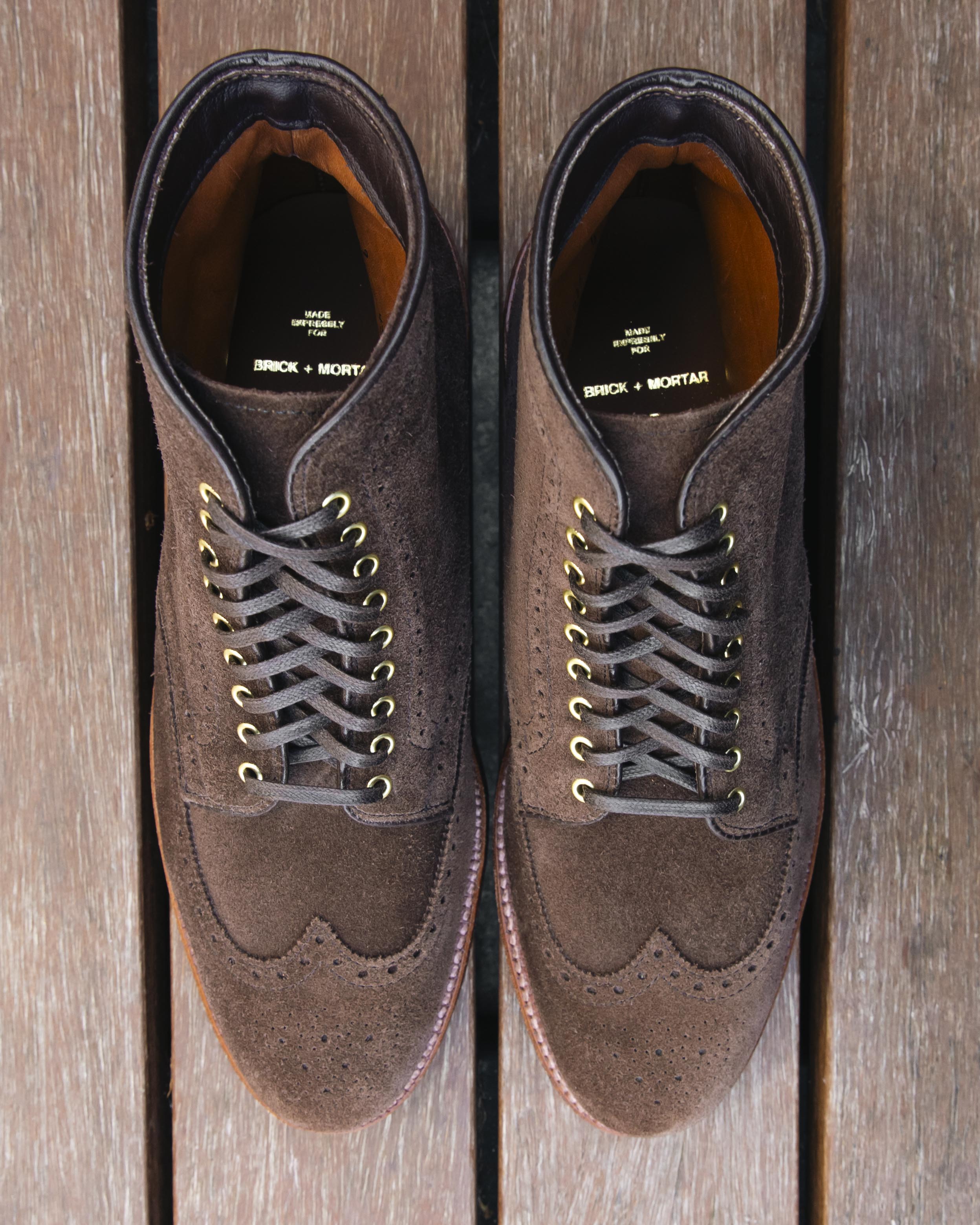 "Bluegrass" Wing Tip Boot in Humus Suede, Grant Last