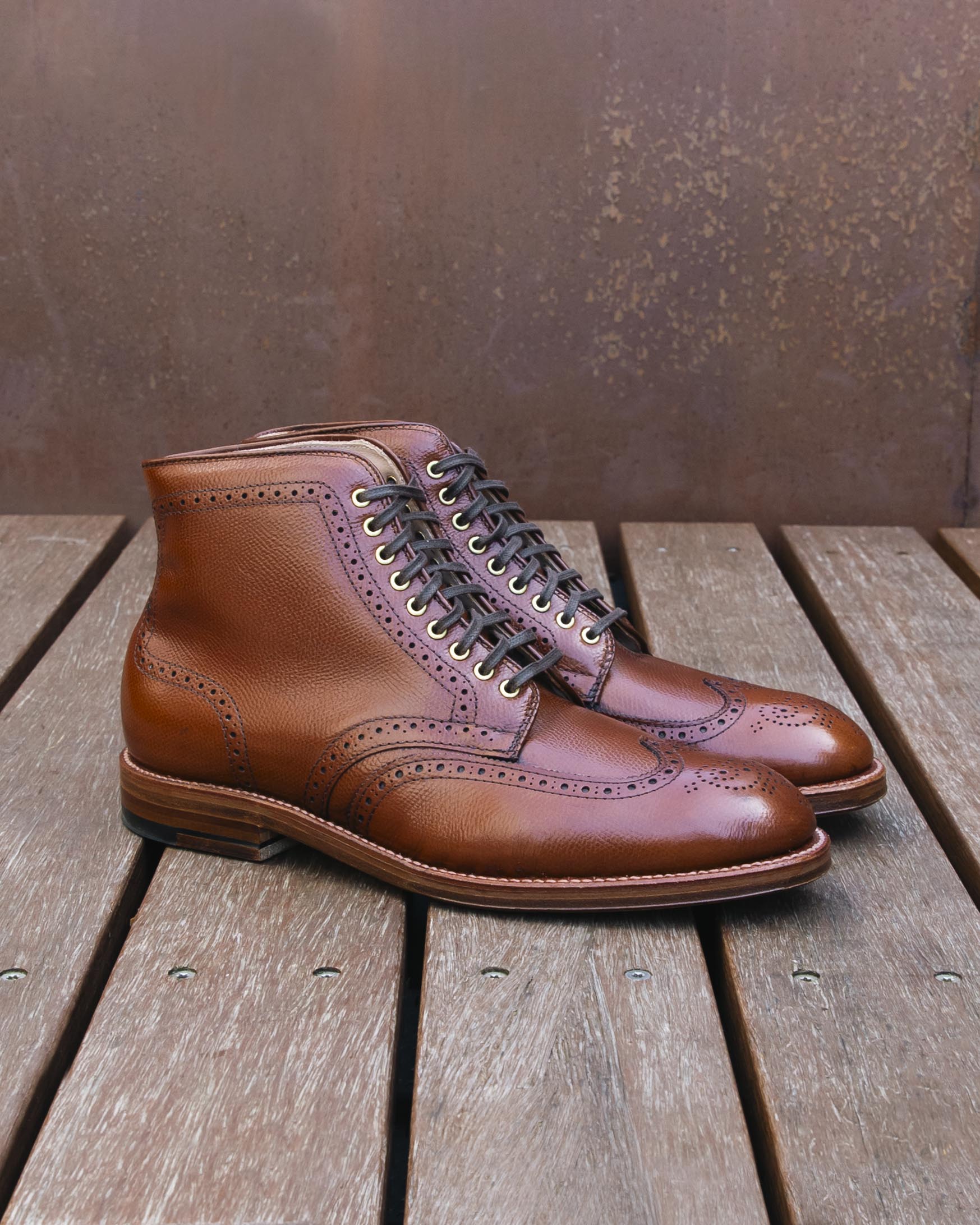 "Sumner” Wing Tip Boot in Tan Alpine Grain, Grant Last
