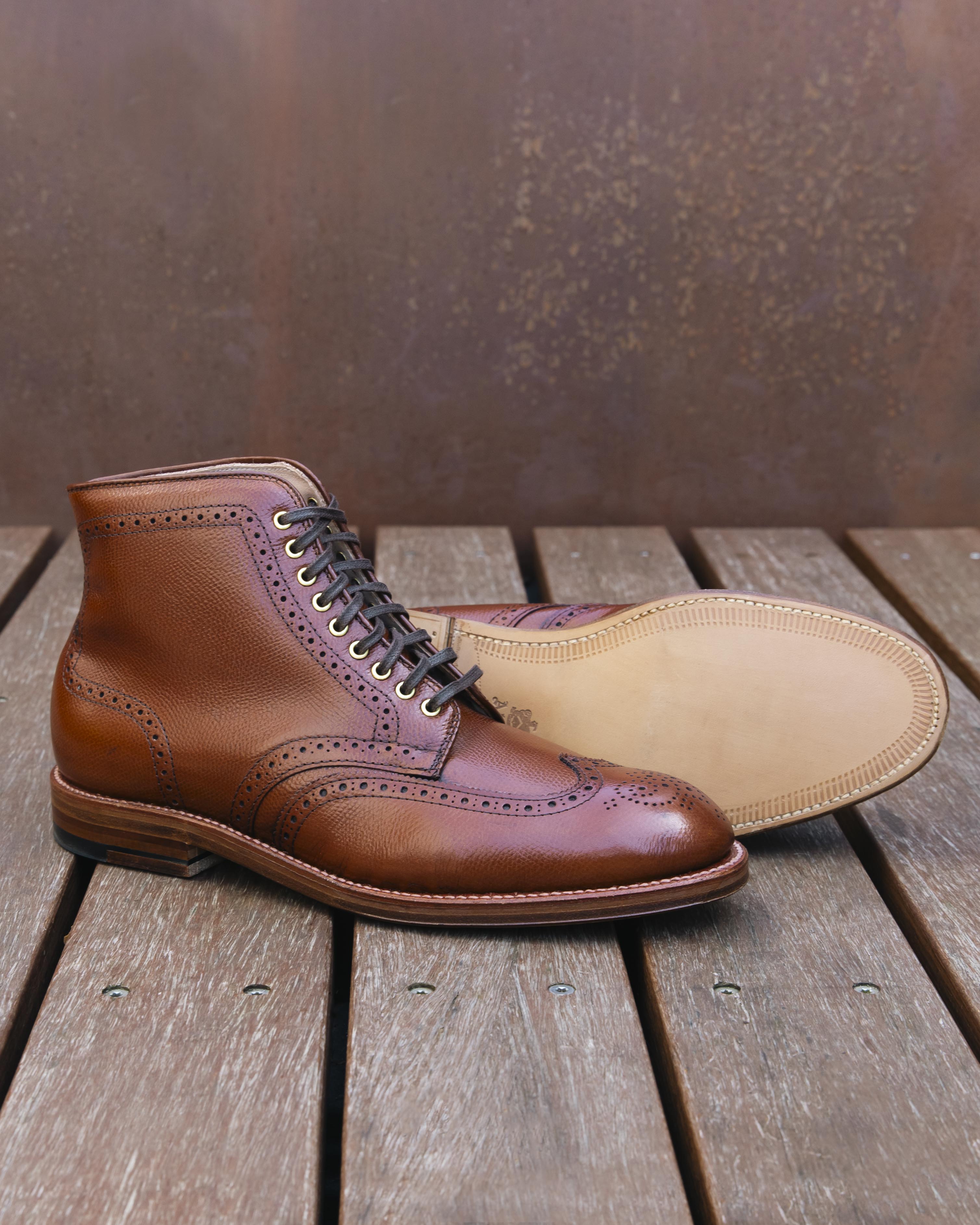 "Sumner” Wing Tip Boot in Tan Alpine Grain, Grant Last