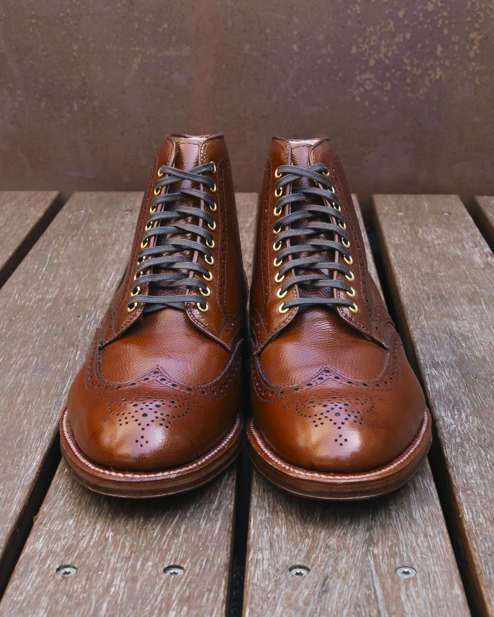 "Sumner” Wing Tip Boot in Tan Alpine Grain, Grant Last