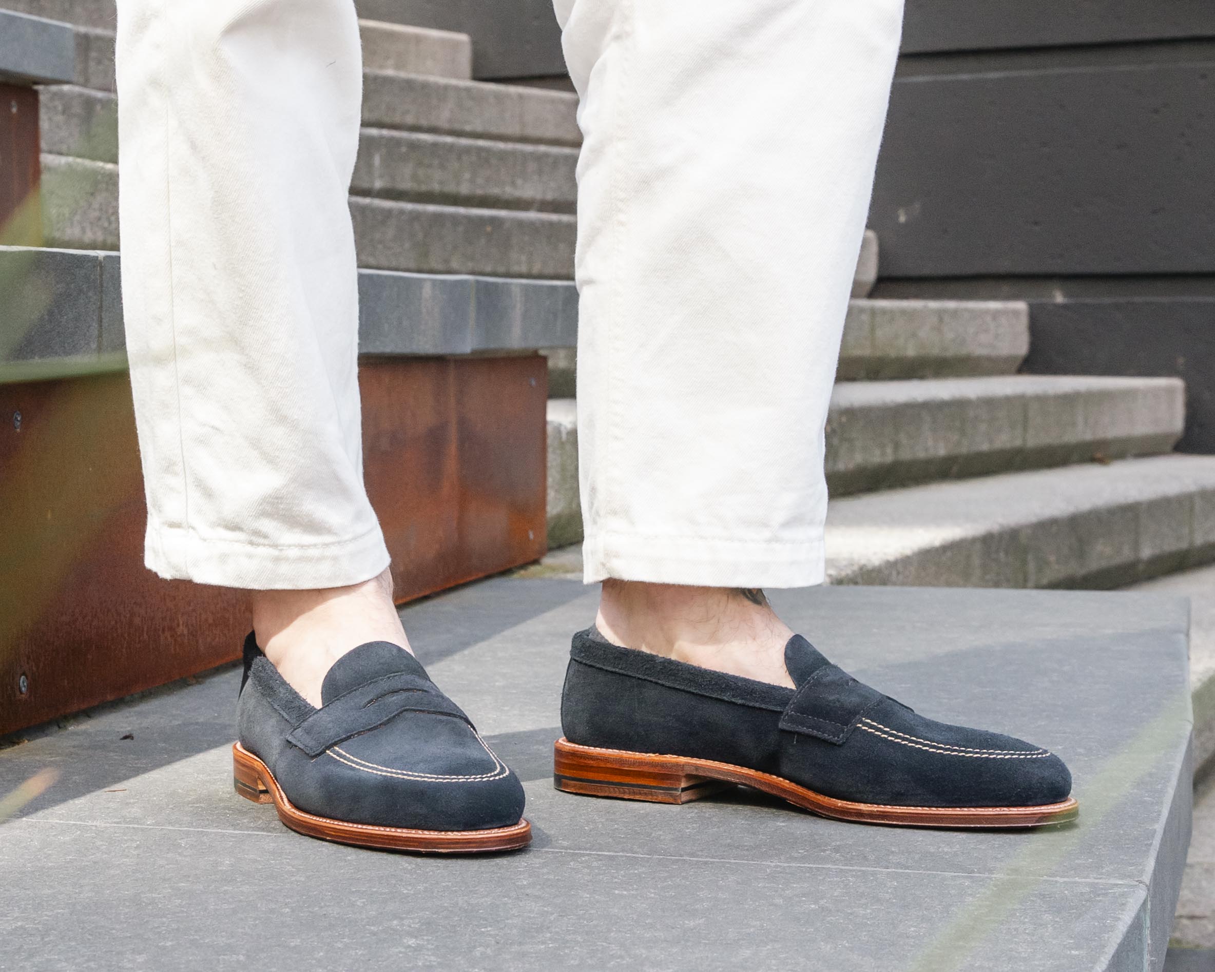 "Campus" Unlined Penny Loafer in Navy Suede, Van Last
