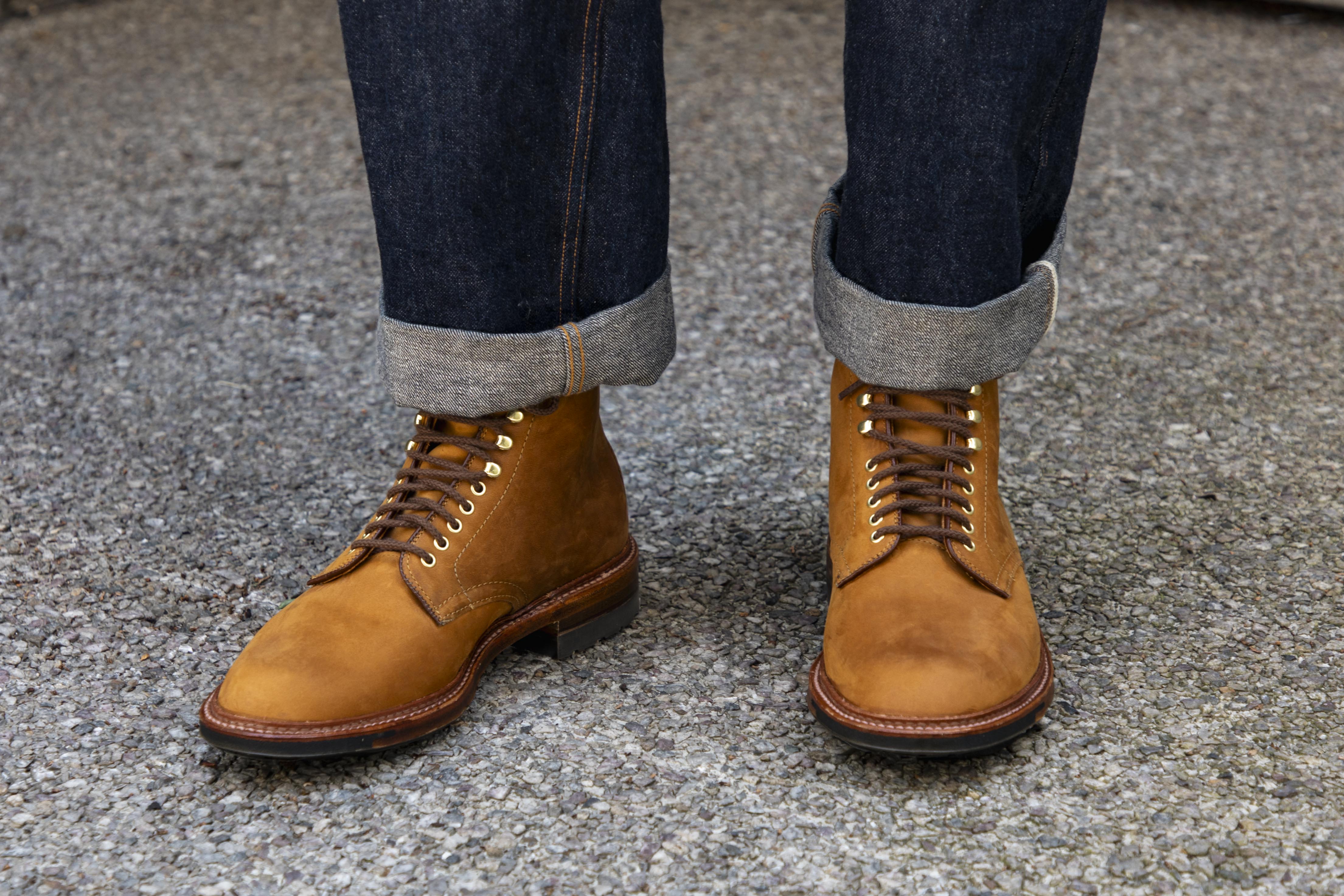 "Yakima" Plain Toe Boot in Tan Smooth Chamois, Trubalance Last