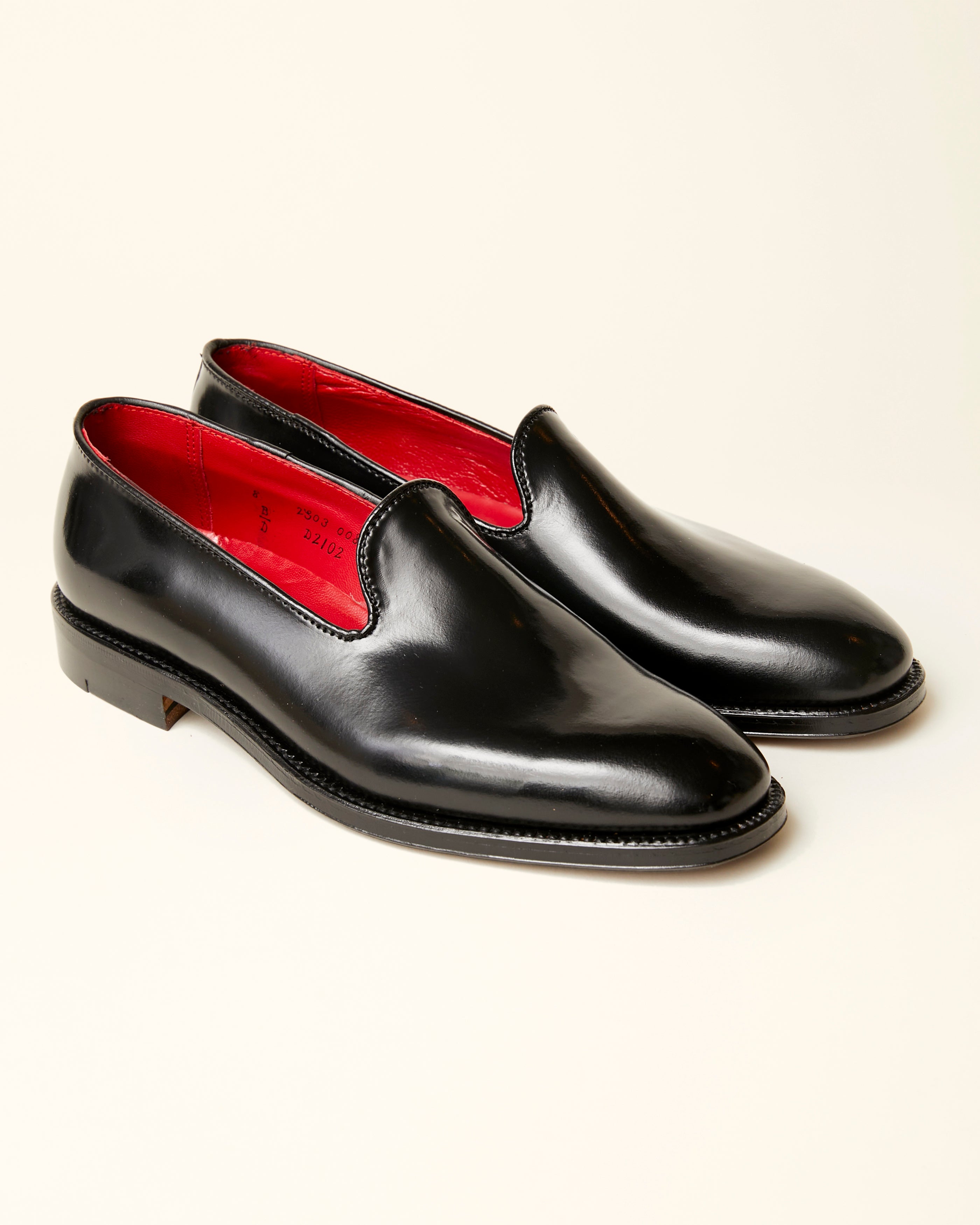 Plain Toe Slip On Loafer in Black Shell Cordovan, Plaza Last