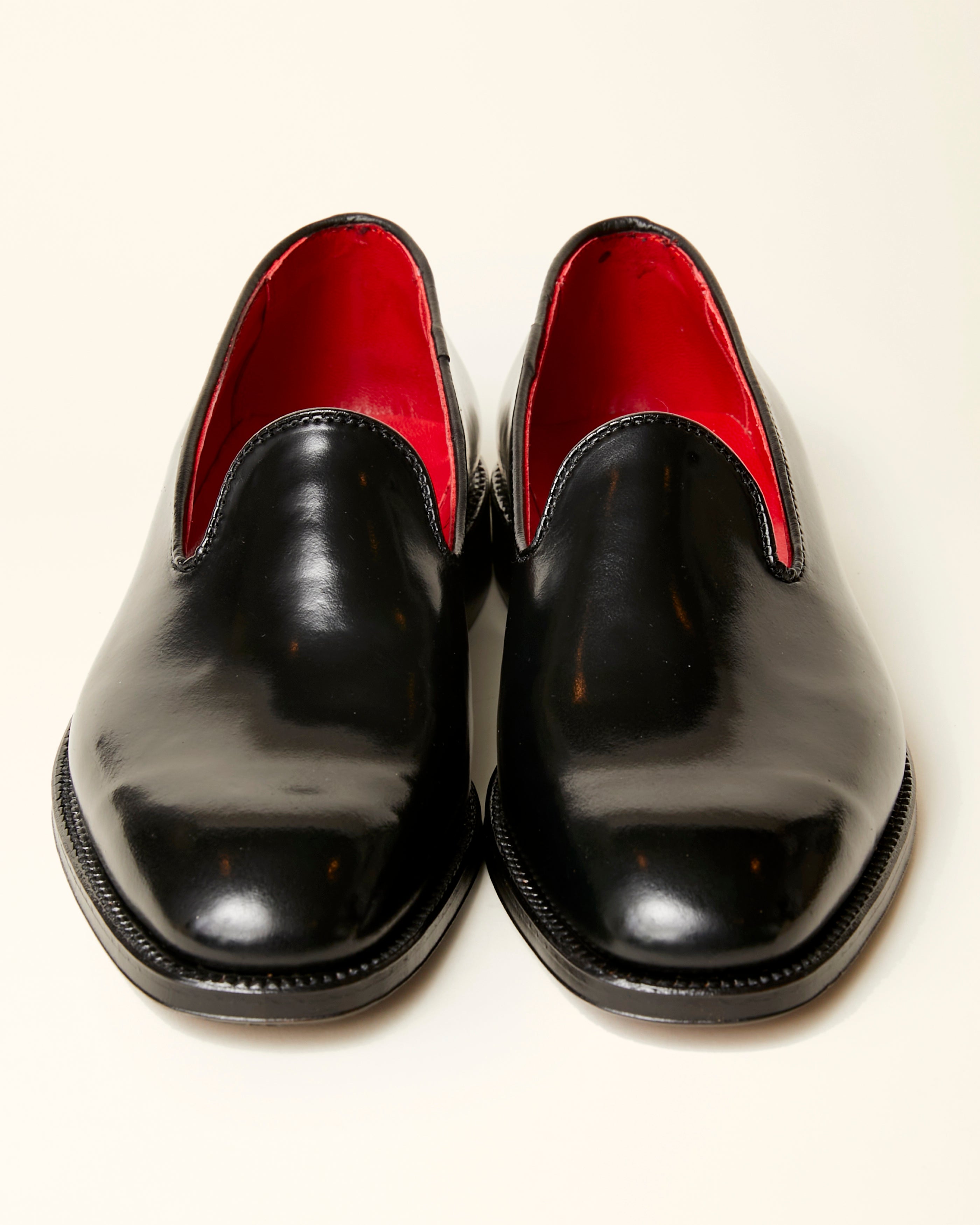 Plain Toe Slip On Loafer in Black Shell Cordovan, Plaza Last