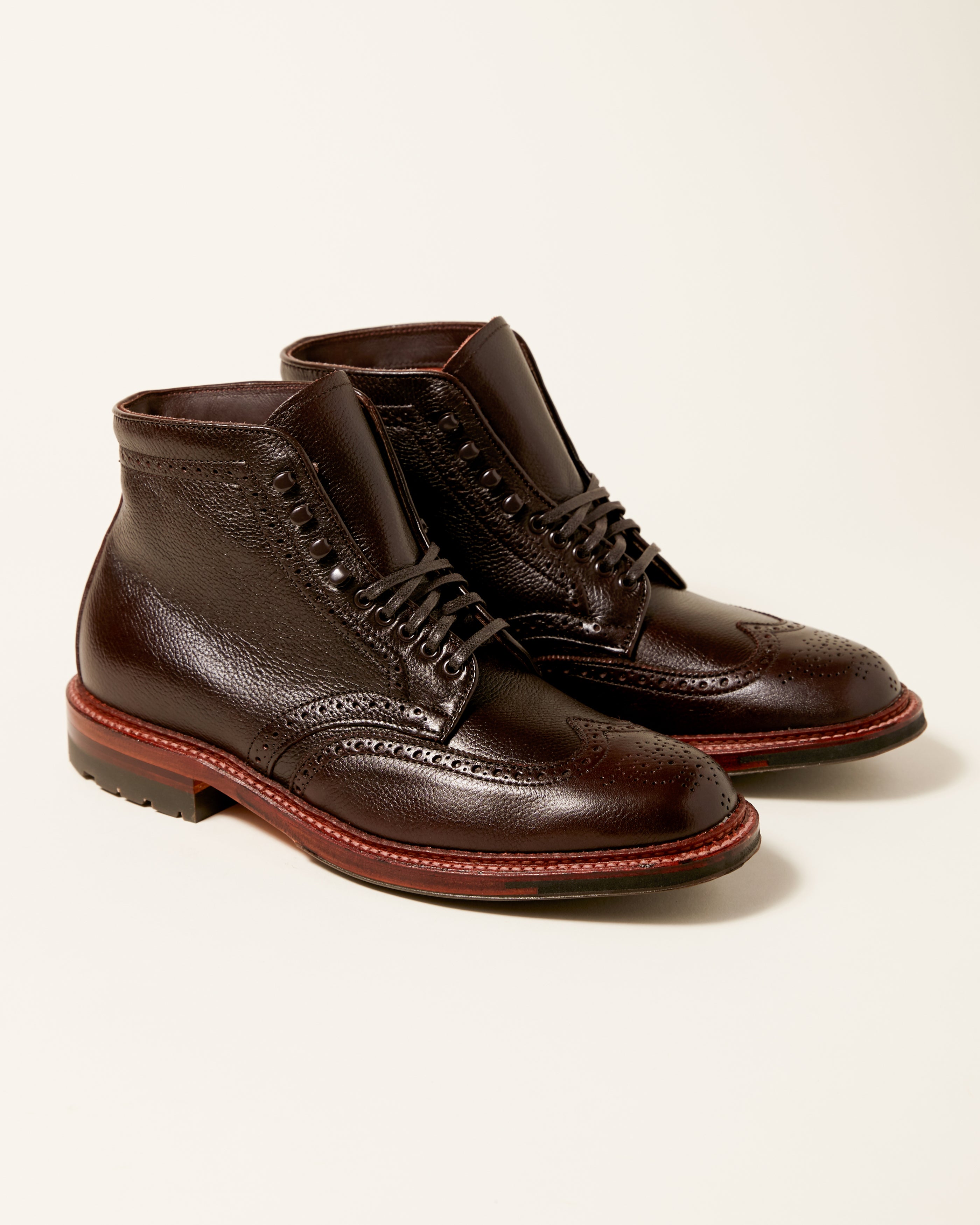 "Seneca" Wing Tip Boot in Dark Brown Regina Grain, Barrie Last