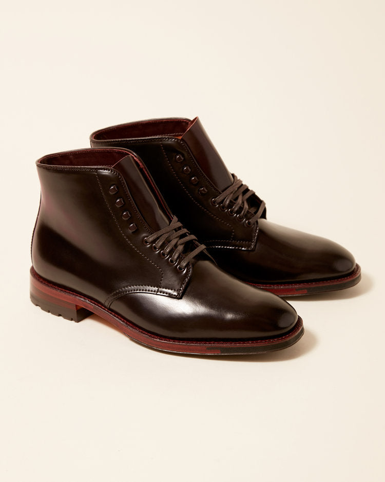 "Columbia City" Plain Toe Boot in Color 8 Shell Cordovan, Plaza Last