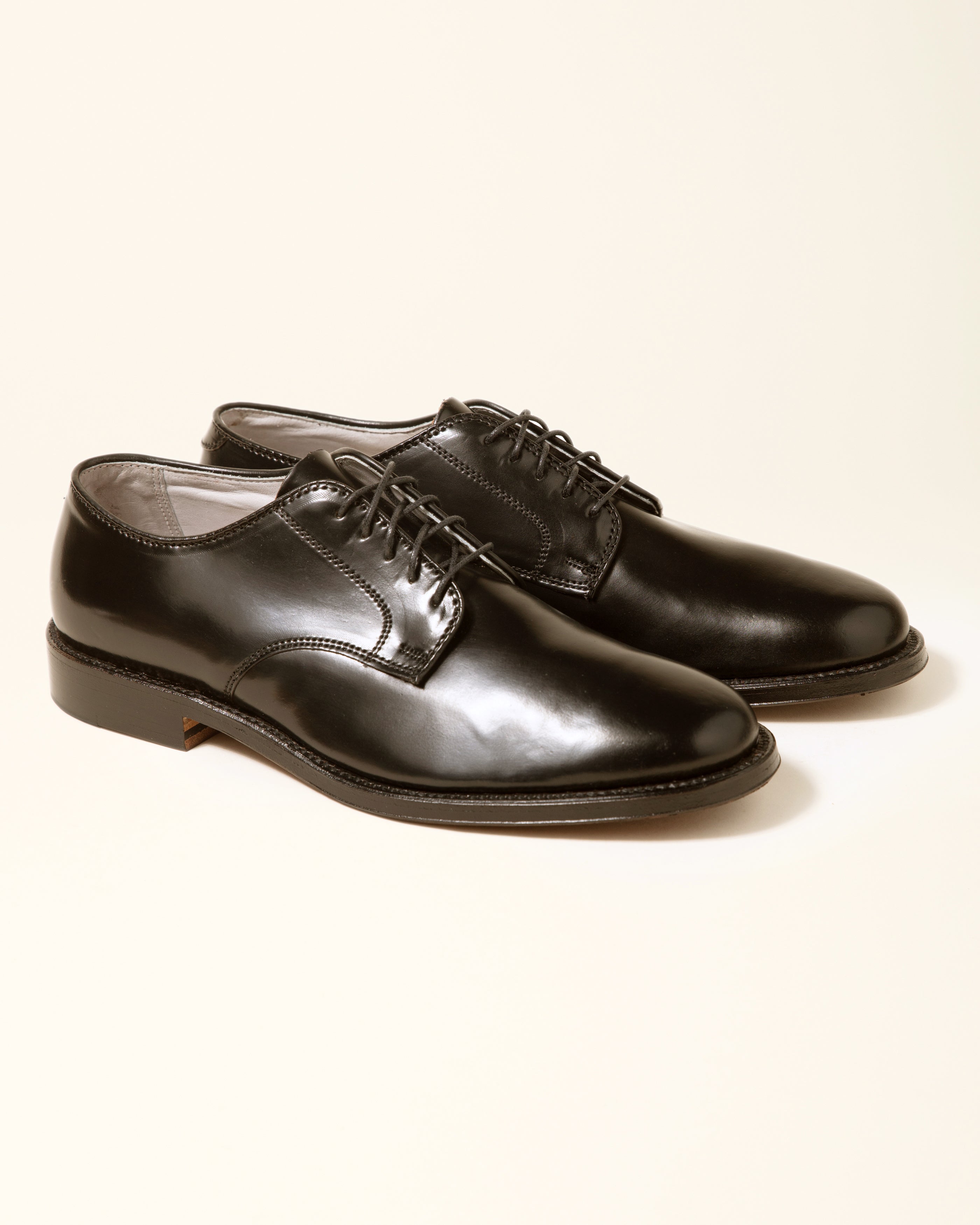 "Victory Heights" Unlined Plain Toe Derby in Black Shell Cordovan, Barrie Last